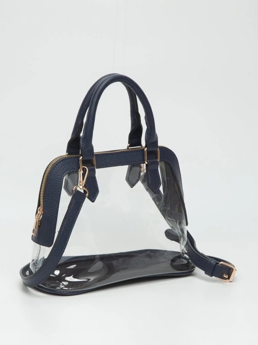 Clear Clear-Panel Tote with Black Trim and Gold Hardware - Picture 5 of 6